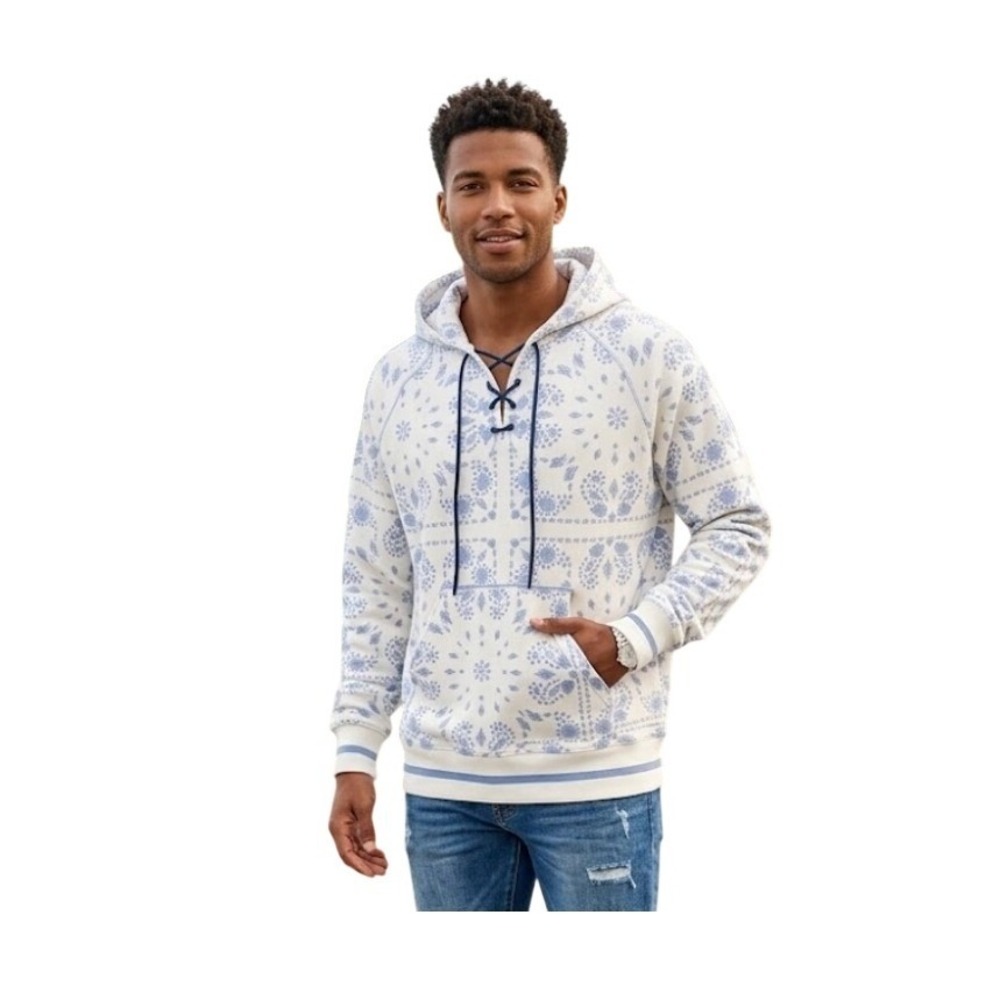 SER.O.YA Foster Bandana Seashell Print Hoodie Sweatshirt‎  Lace-Up M